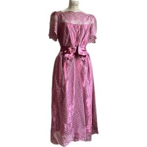 Vintage 70’s 80’s Lace & Satin Party Dress Magenta JC Penney Prom Bridesmaid